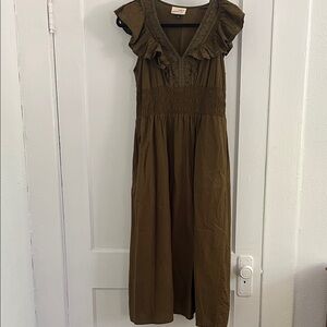 Universal Thread Olive Maxi Dress with Ruffle Accents